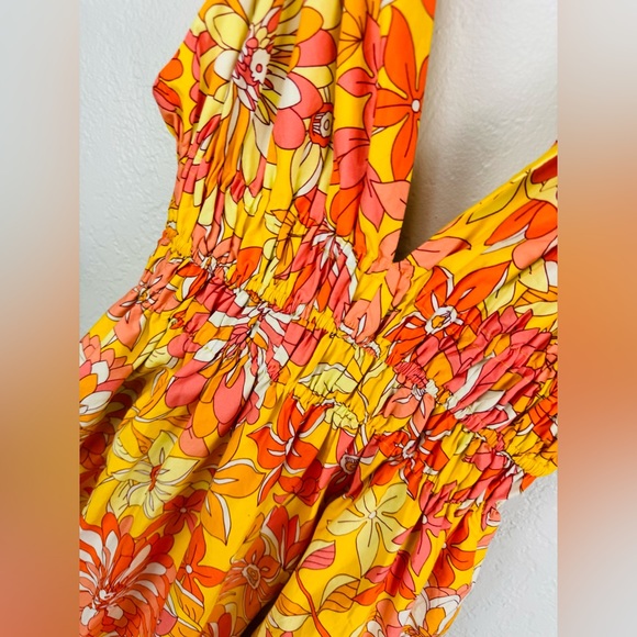 J Crew Collection V-neck double-strap maxi dress Bright Orange Sunset Floral - Picture 6 of 12